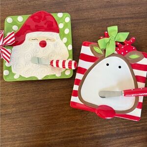 Mud Pie Santa and Reindeer Holiday Plate Set - Red, Green, White new inbox